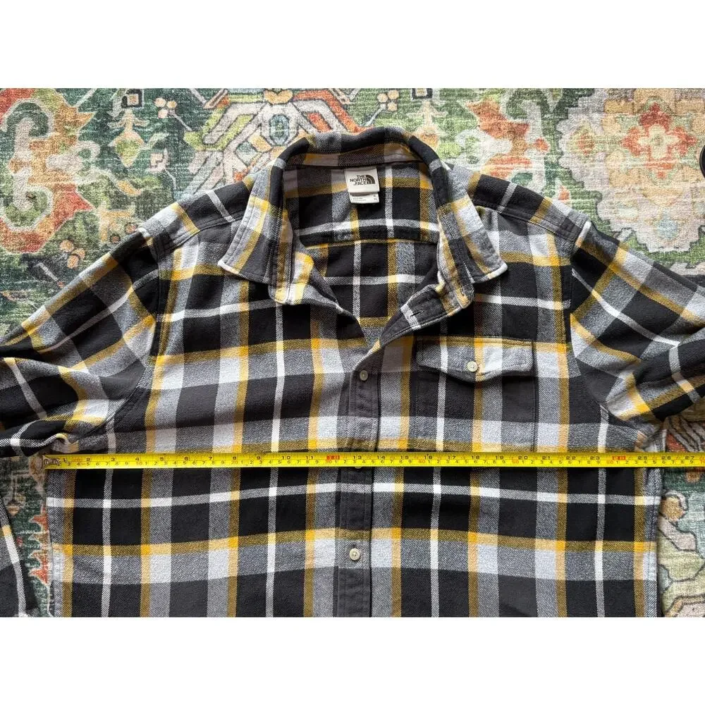 The North Face Flannel Shirt Men's XL Black Yellow Plaid Long Sleeve Button Down